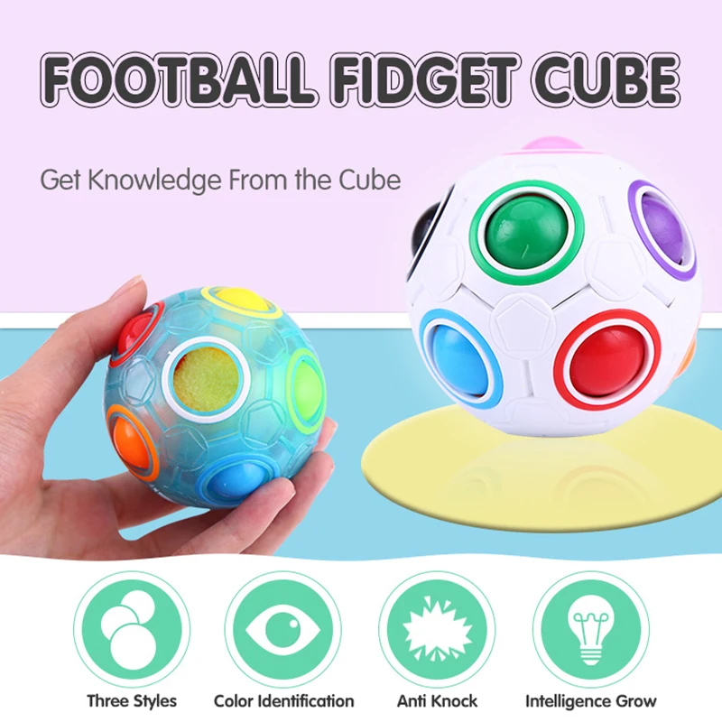Magic Cube Puzzle Rainbow Ball Puzzle Football Fidget Toy Luminous 3D Brain Teasers Anti Stress Relief Educational Game Kids Adults