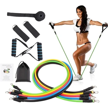 

(SHOP NOW) 11PCS Resistance Band Set 5 Stackable Exercise Bands Yoga Pilates Abs Exercise Fitness Tube Workout Bands
