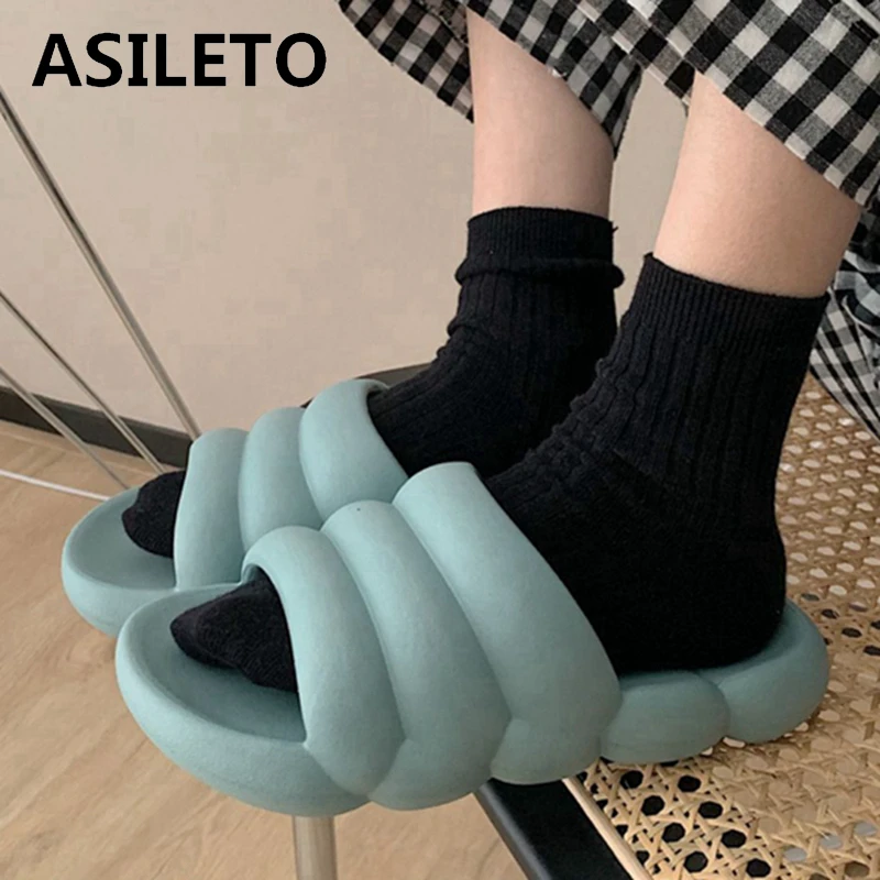 ASILETO New 2021 Women Couple Slipper Open Toe Flat Stylish Concise Exotic Soft Comfy Multi Colors Big Size 45 Casual D591