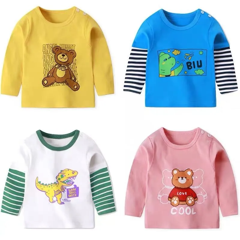 Kids Baby Girls Boys Long Sleeve Tops Cotton Round Neck Tee Shirt Toddler Spring And Autumn Clothes