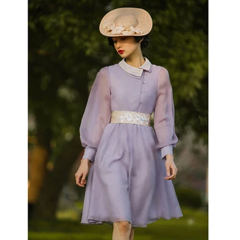 

Princess sweet lolita dress Spring and summer Han element Chiffon embroidery waist seal dress girl vintage Palace HJS039