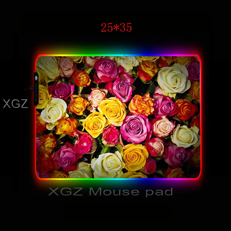  XGZ Anime World Flowers Rose Custom Large RGB Mouse Pad Black Lock-edge Office Computer Desk Mat Ru
