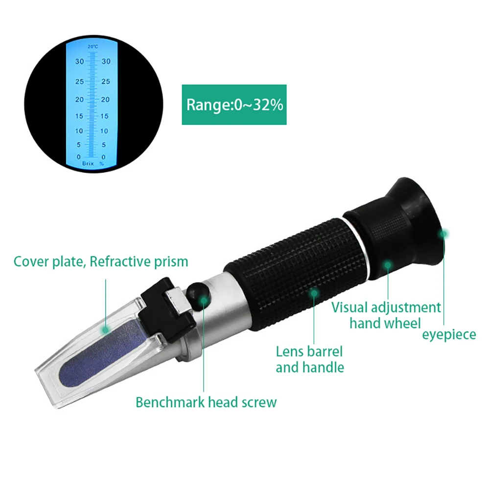 

Refractometer 0~32% Optical Sugar Food Beverages Drink Juice ATC Content Meter Tool Test Handheld Measuring Tester