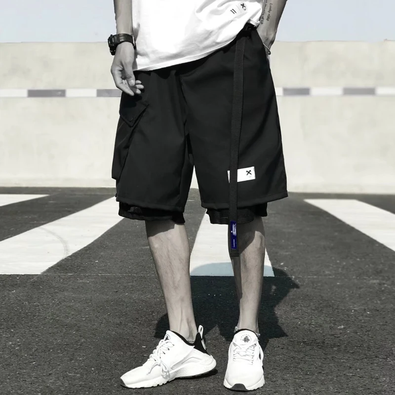 Techwear Functional Men Black Cargo Shorts Street Black Grunge Bottoms Techwear Functional Men Black Cargo Shorts Street Black Grunge Bottoms