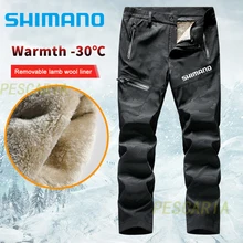 Shimano-pantalones de pesca térmicos e impermeables para hombre, ropa deportiva para exteriores, color negro, Camuflaje, senderismo, Invierno