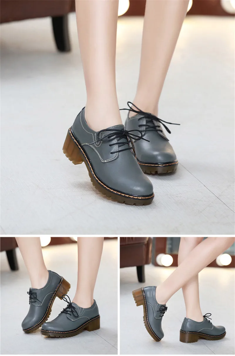 Women's Pumps Oxford Shoes Leather High Heel Sneaker Lady Girl Brogues Vintage Casual Black Grey Oxford Shoes For Women Footwear (9)