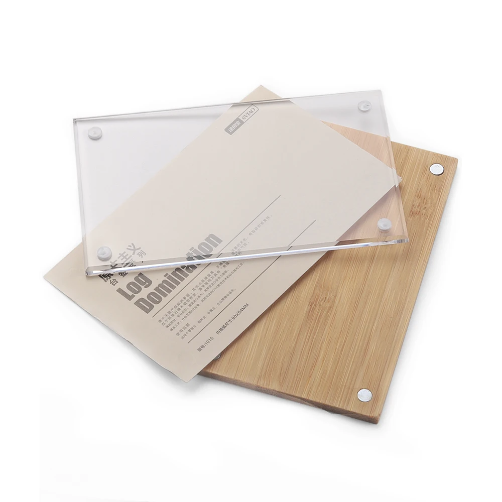 

sviao 9x5.4cm adhesive acrylic frame tabletop wall mounted bamboo wood magnetic sign holder