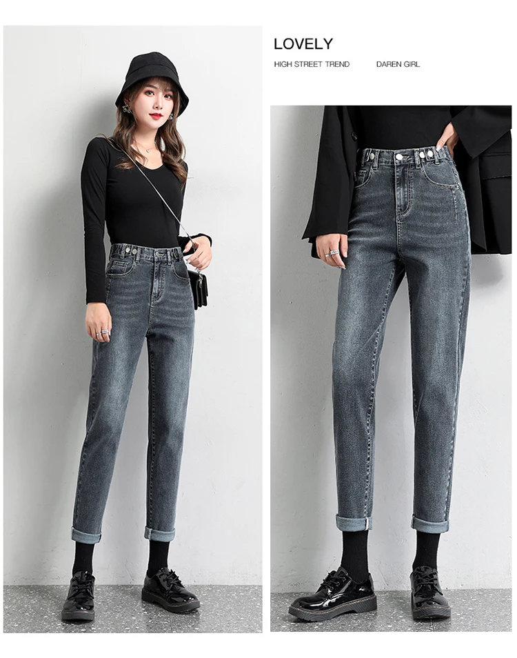 buckle jeans Spring summer new Loose Vintage Blue Jeans Woman High Waist Boyfriend Jeans for Women Mom Jeans Harlan Carrot Pants black jeans