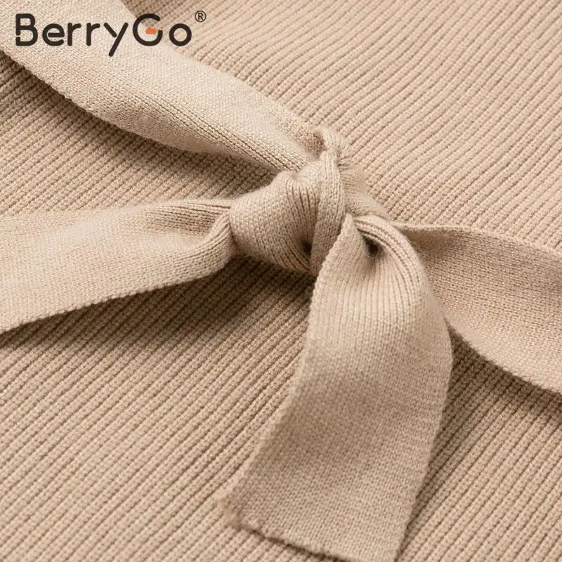 BerryGo Элегантная водолазка с галстуком бабочкой свитер для женщин на молнии