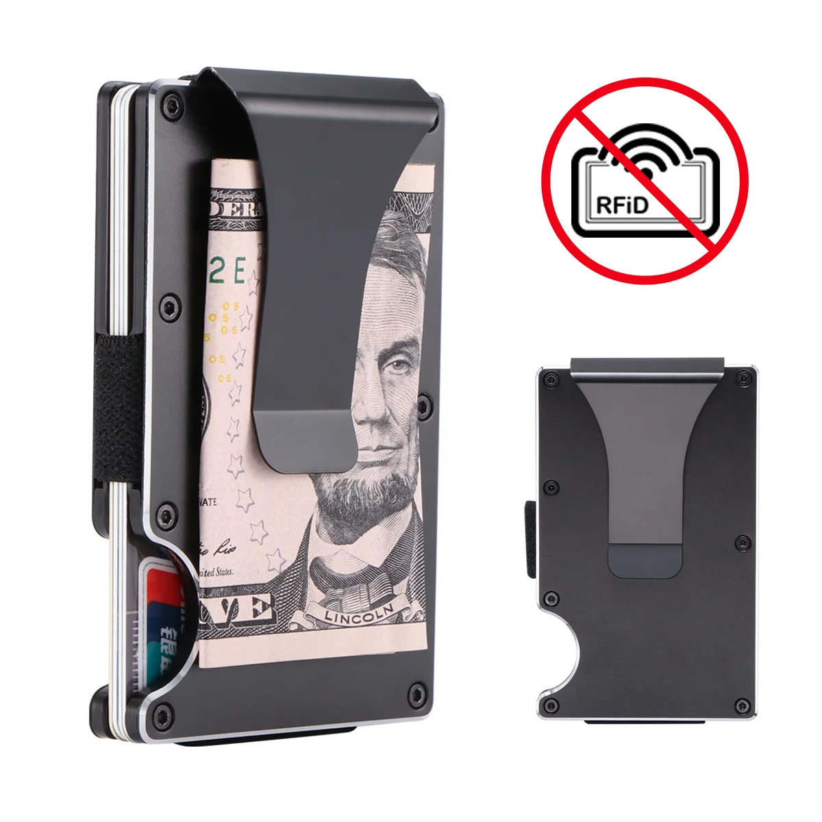 

Aluminum Metal Mini Money Clip Brand Fashion Black White Credit Card ID Holder With RFID Anti-thief Wallet Men