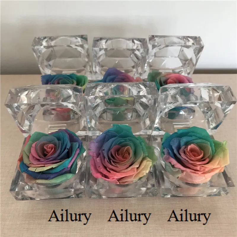 4cm Rainbow Color Rose Little Gift Artifical Flower Cute Decorative Present Acrylic Ring Box For Wedding Creative Gift rose necklace artificial roses