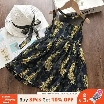 

Bear Leader Girls Dress New Summer Girl Kids Casual Dresses Floral Party Wedding Dress with Hat Beach Holiday Children Clothing