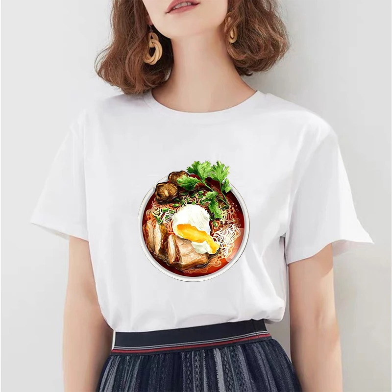 

Summer Anime Japanese Food Funny Print Tshirt Women White Short Sleeve Casual Harajuku Kawaii T Shirt Top Tee Female Streetwear