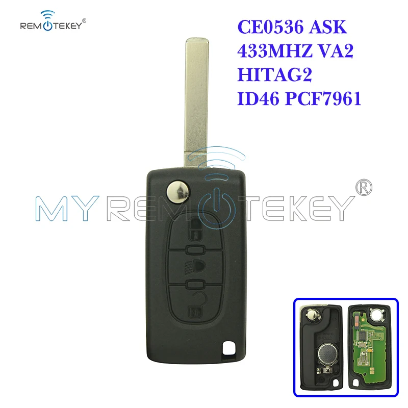 CE0536 Flip Remote Car Key 3 Button With Light Button PCF7961 VA2 Key Blade 434mhz For Citroen Peugeot Remtekey