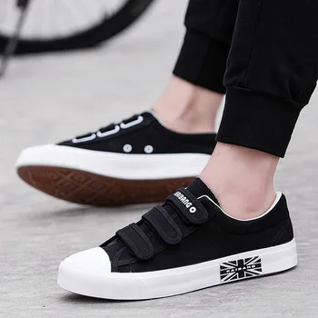 

New Canvas Men's Shoes White Lazy Shoes student casual Shoes breathable board shoes Men sneakers Black