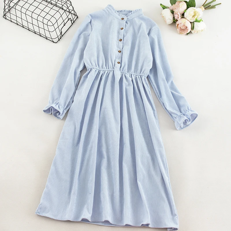 Women Dress Женское осеннее плиссированное платье трапециевидной формы с расклешенными рукавами, эластичный тонкий кардиган с высокой талией, пуловер на пуговицах, платье миди - Цвет: Women Dress