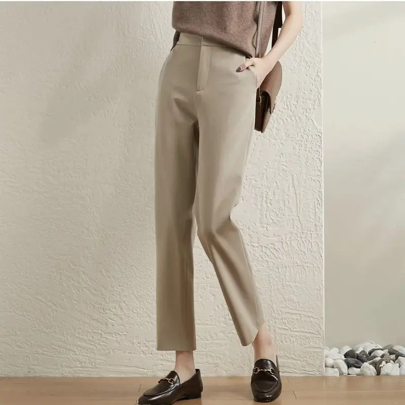 

Женские офисные брюки, повседневные Прямые брюки с высокой талией, однотонные свободные Костюмные штаны, весна-осень 2021