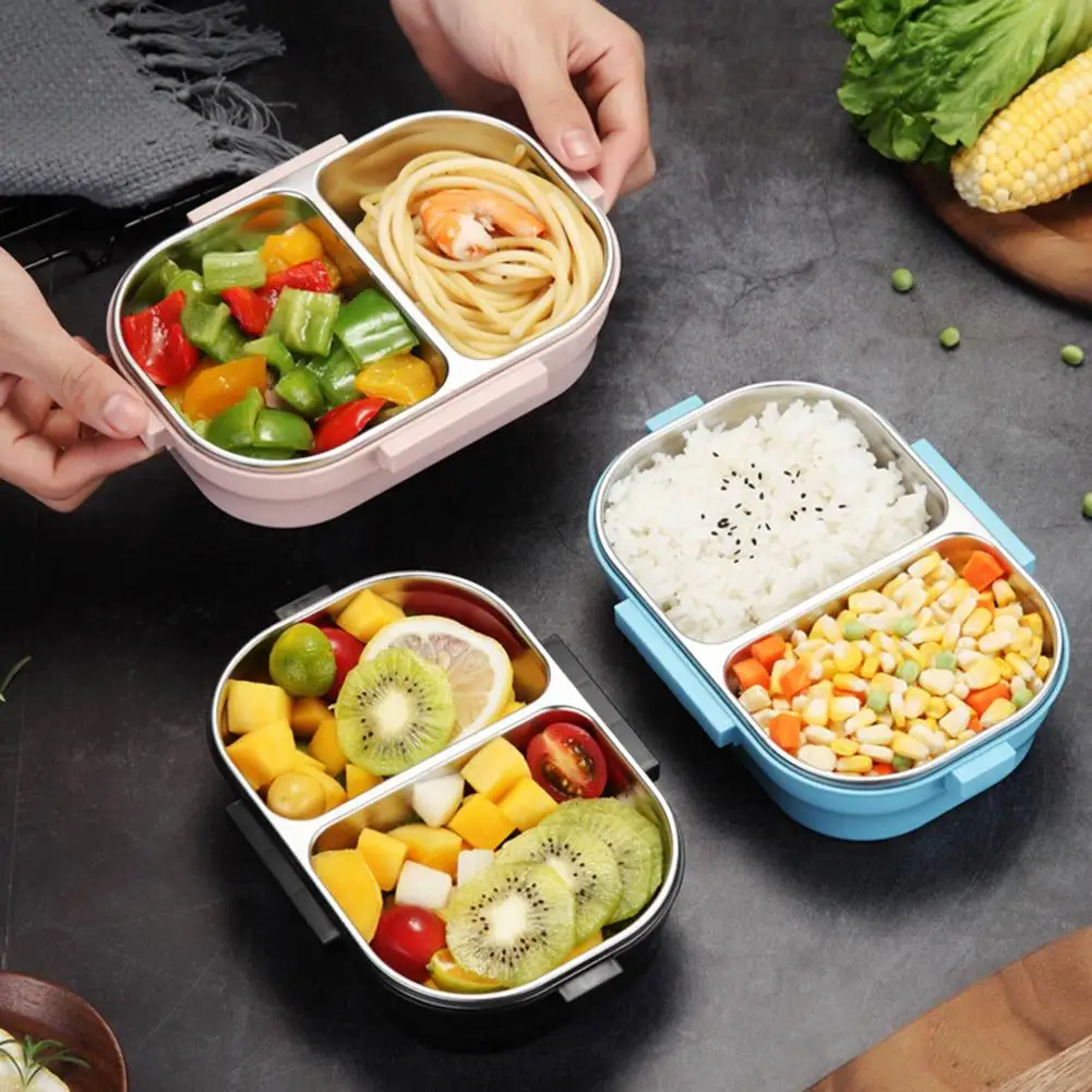 

2 Grids Portable Lunch Box Stainless Steel Lunch Box Bento Box Food Container Leak-proof Food Storage Container Dinnerware
