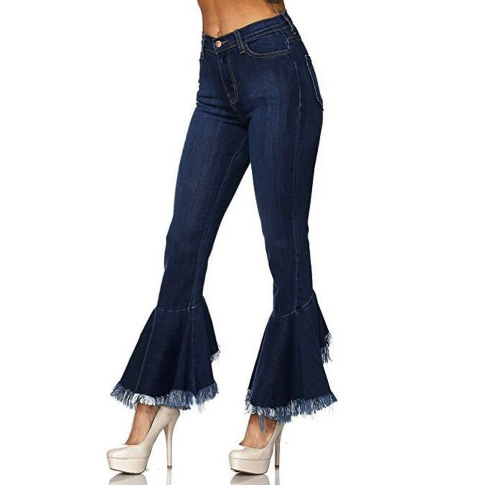 Women Hight Waisted Skinny Hole Denim Jeans Stretch Slim Pants Bell-bottoms Jean spodnie damskie jeans mujer 2019 W906