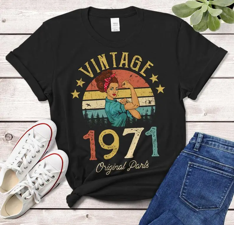 Vintage 1971 T-Shirt Made in 51th birthday Party Harajuku Female Clothing Cotton Funny Letter Women Shirt Short Sleeve Top Tees cat harajuku kawaii funny summer female t shirt casual short sleeve tees ulzzang harajuku women tops