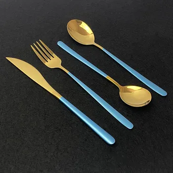 

4Pcs/set 18/10 Stainless Steel Blue Gold Dinnerware Flatware Set Knife Fork Spoon Cutlery Set Kitchen Tableware Silverware Set
