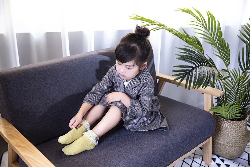 Baby Cotton Socks Girls Lace Ruffled Bowknot Sock Toddler Soft Short Socks Princess Solid Color For Kids 1-5Years