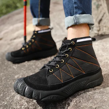 

Hot Winter Men Boots Fur Snow Boots Lace Up Ankle Boots Snow Boots Inside Casual Shoes Anti Skid Bottom Warm Waterproof Ski Shoe