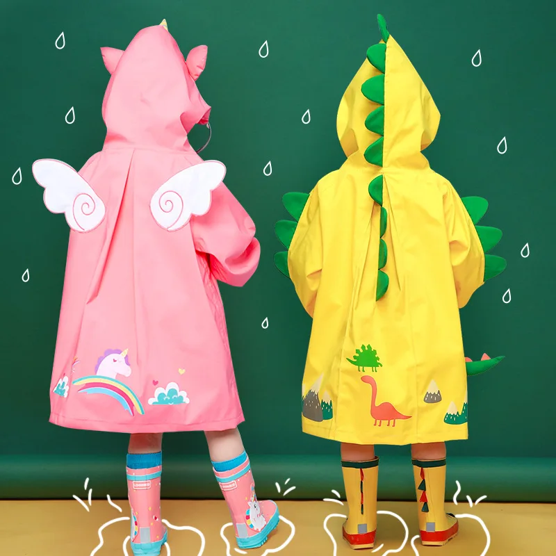 Children Thicken Waterproof Rainwear Kids 3D Solid Printing Rain Coat Unicorn Dinosaur Raincoat for Girls Boys Waterproof Poncho