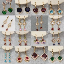 Мода Винтаж серьги в виде капель для Для женщин золотое покрытие красного, зеленого, розового, светло-голубой циркон серьги золотые комплет ювелирного украшения moonrocy