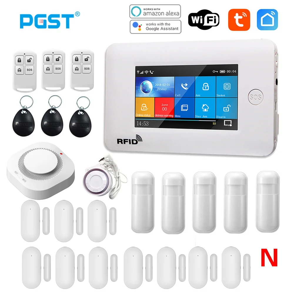 PGST-sistema de alarma antirrobo para el hogar, dispositivo de seguridad inteligente con pantalla táctil inalámbrica de 433MHz, WIFI, GSM, tarjeta RFID, DIY, TUYA Smart Life