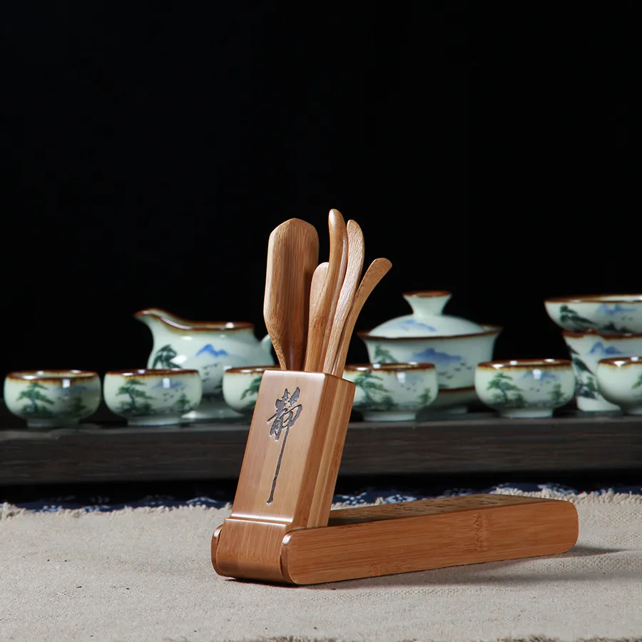 

[GRANDNESS] Chinese Foldable Cha Dao Set * Bamboo Gongfu Tea Utensils 5 Pieces Tea Ceremony Set Tea