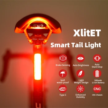 Enfitnix XlitET Fanali posteriori per bicicletta Avvio/arresto automatico Fanale posteriore intelligente per bici USB/Tipo C Ricarica Luce di rilevamento freno impermeabile