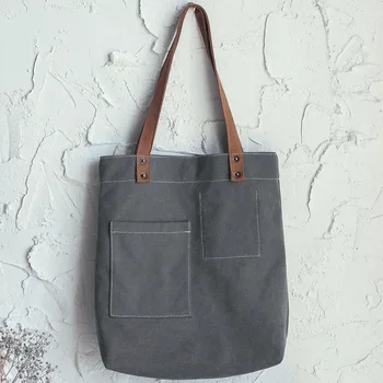 

Korean Simple Women Shopping Bag Reusable Foldable Eco Grocery Totes Elegant Canvas Shoulder Bag Casual Handbag For Lady Bookbag