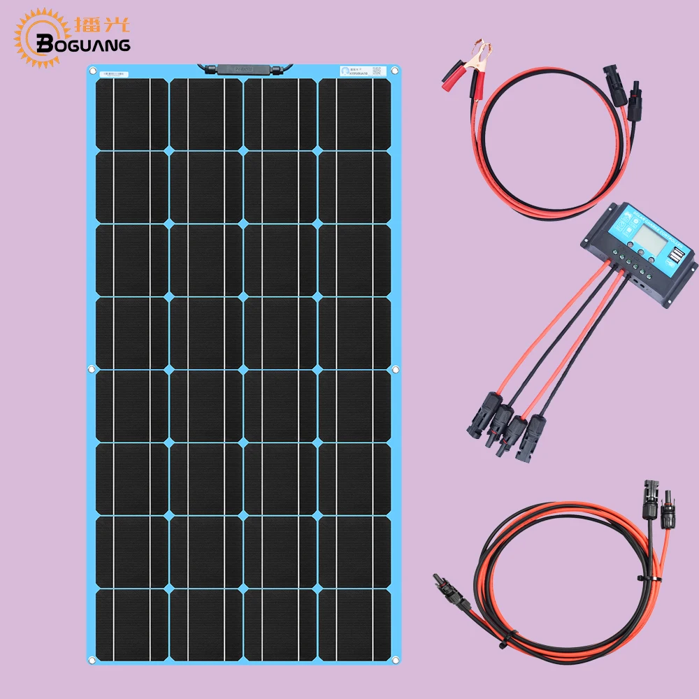 100W solar kit BOGUANG 200 Вт(2pcs 100 Вт) солнечная панель Полный комплект внесетевой RV лодки комплект с зарядным контроллером+ солнечный - Color: 100W solar kit