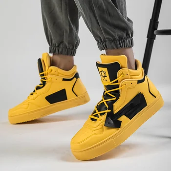 

Men Fashion Motorcycles Boots Platform Skateboarding Boots Teenager Trendy Walking Shoes Street Footwear Orange Stylish