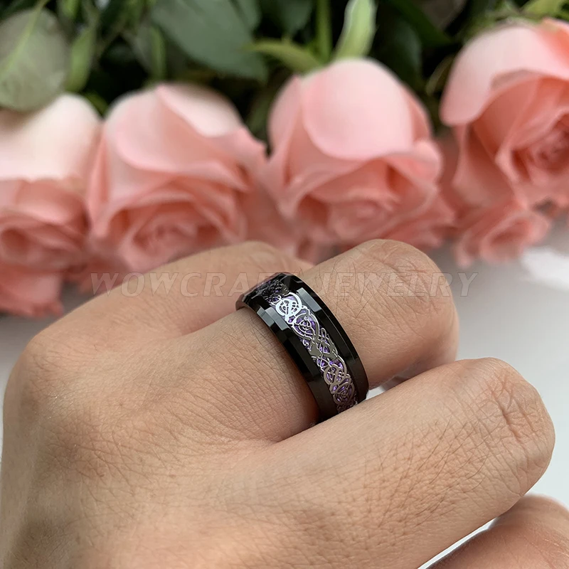 6 мм/8 мм мужские женские кольца из карбида вольфрама фиолетовые кольца из углеродного волокна серебряные кольца с инкрустацией дракона удобные кольца для помолвки