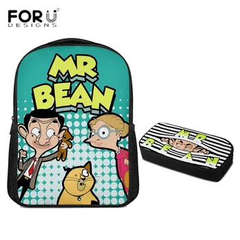 

FORUDESIGNS Mr bean Print Kindergarten Backpack Child Cartoon Primary School Bag Toddler Bookbag 2pcs Set Gift(Rucksack Pen Bag)