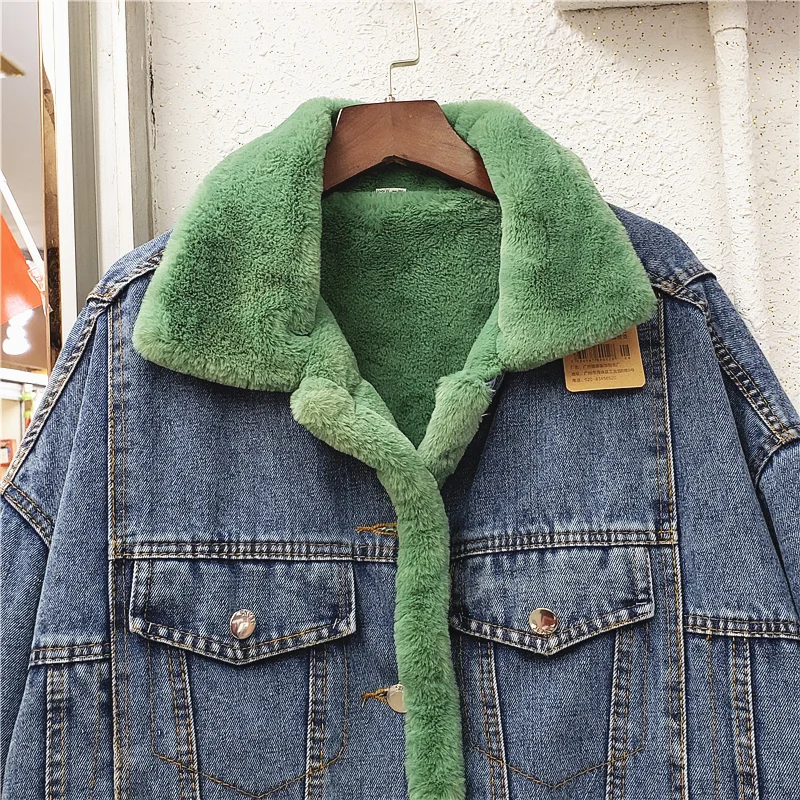 Зимнее женское пальто из овечьей шерсти, новинка, свободная джинсовая куртка с хлопковой подкладкой, Двусторонняя одежда для студентов, Толстая теплая верхняя одежда
