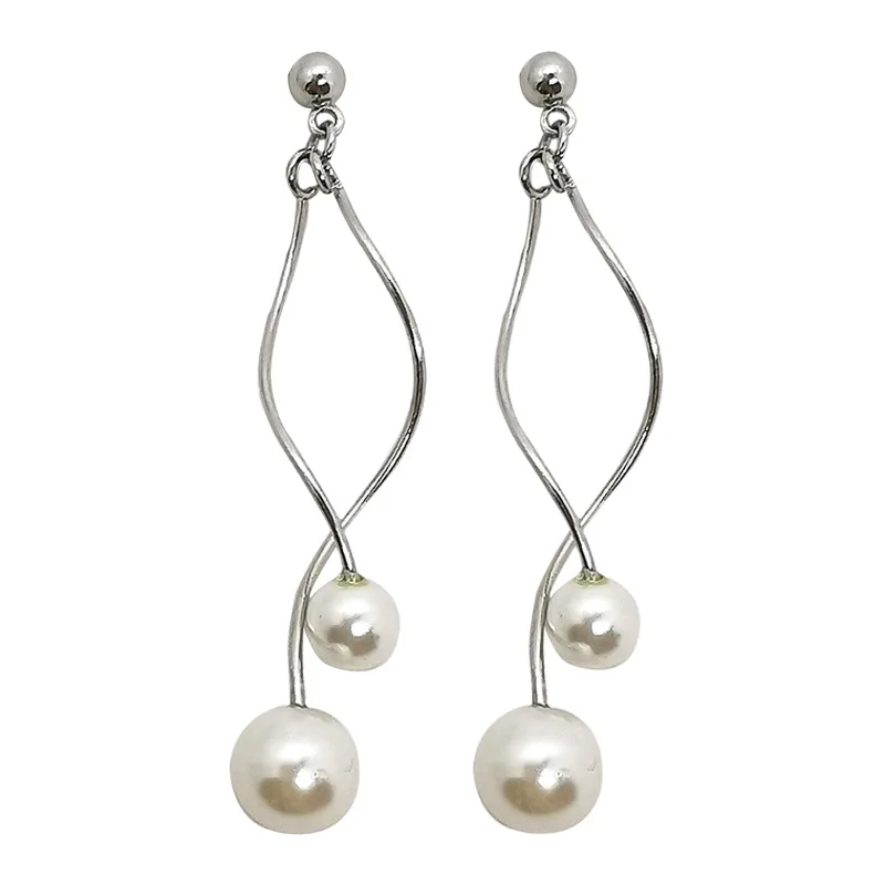 

Silver Color Curve Simulated-pearls Clip Earrings Geometric Simple Non Piercing Earring Cheap Jewelry