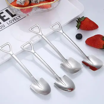 

Stainless Steel Shovel Spoon Cute Engineer Flat Pointed Shovel Spoon Eat Dessert Cake Ice Cream Watermelon Spoon
