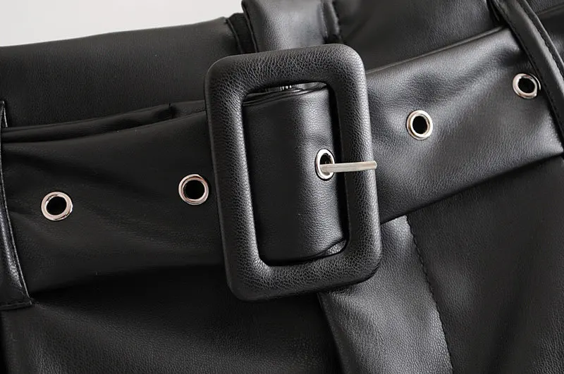 Черные базовые короткие женские шорты из искусственной кожи с высокой талией и боковыми карманами, шорты с поясом на осень и зиму в стиле