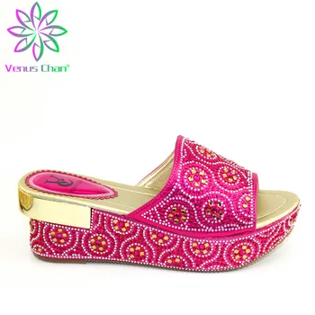 

Latest Italian Shoes Decorated with Rhinestone African Women Wedding Shoes Nigerian Party Slip on High Heels Pumps