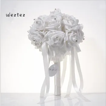 

Rose Bridal Bouquet Ribbon Fake Wedding Bouquet PE Rose Bridesmaid Wedding Foam Flowers SPH152