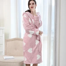 Cold Winter Warm Bathrobe kimono Woman Cotton Long Sleeve Coral Fleece Pajamas Leisure Nightie Dressing gowns for women
