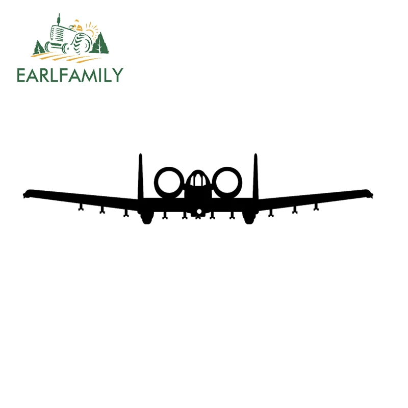 

EARLFAMILY 18cm x 3.7cm Car Styling A10 Front View Decal Aviation A-10 Jet Aircraft Pilot Waterproof Car Sticker Black/Silver