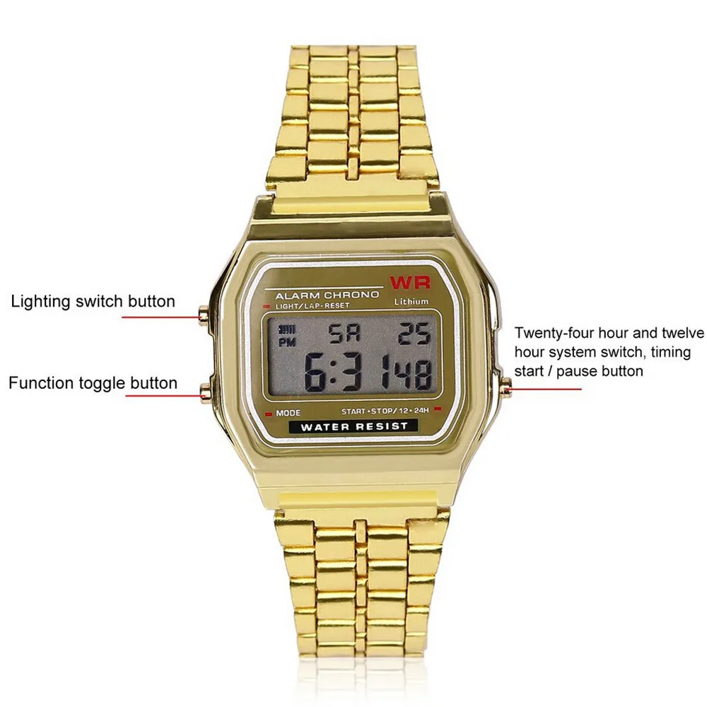 Бизнес золотые часы Coperation винтажные женские мужские платья из нержавеющей стали светодиодный цифровой секундомер наручные часы erkek kol saati