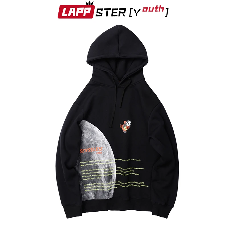 LAPPSTER-Молодежная мужская уличная одежда больших размеров с изображением Луны, толстовки, зимние мужские толстовки с капюшоном в стиле хип-хоп, Корейская повседневная одежда для пары