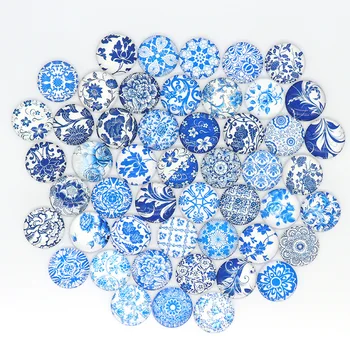 

Mixed Mosaic Tiles Package Blue and white Stone Glass Half Cabochons Round Crafts Glass Mosaic Marbless for Jewelry Making