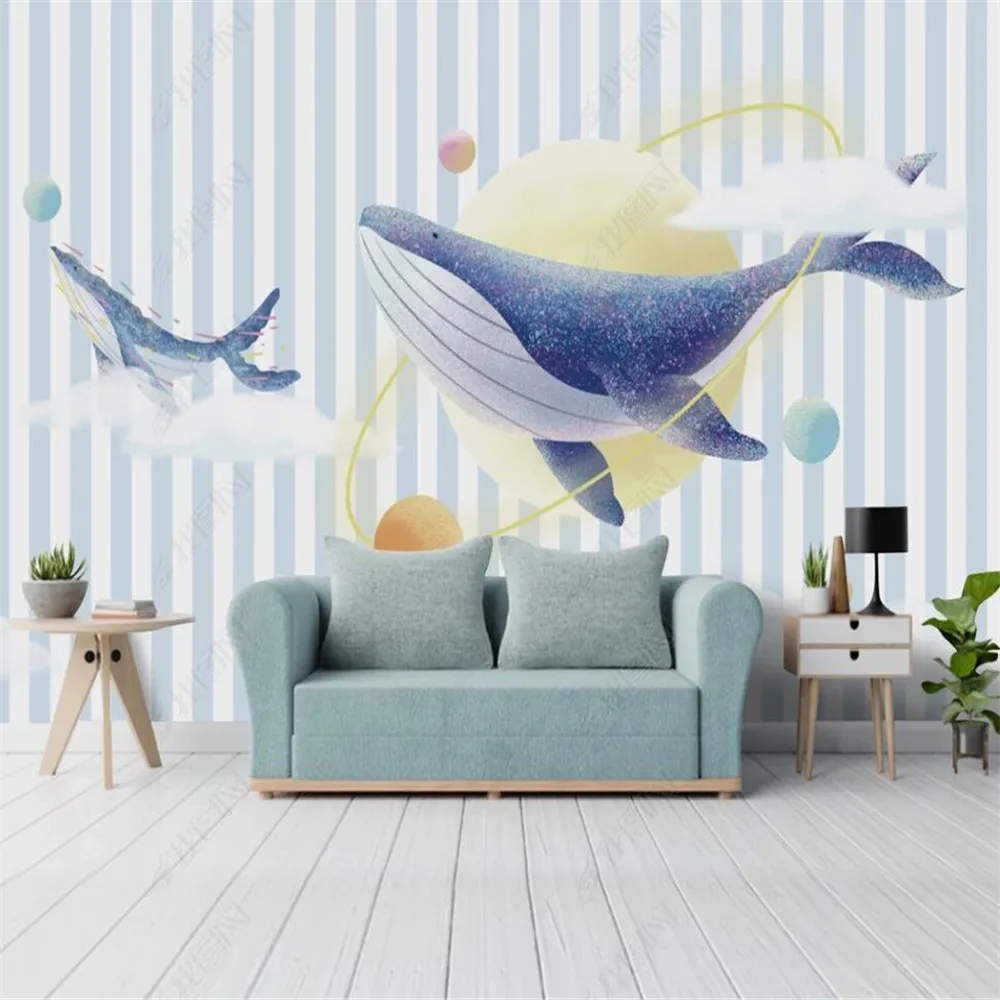 

Drop Shipping Custom 3D Wallpaper Mural Cartoon Whale Cloud Kids Room Mural Background Wall Decoration Painting Wallpaper