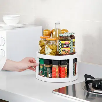 

360 Degree Rotating Seasoning Rack Kitchen Supplies Oil Salt Sauce Vinegar Storage Rack Kitchen Organizer Space Save